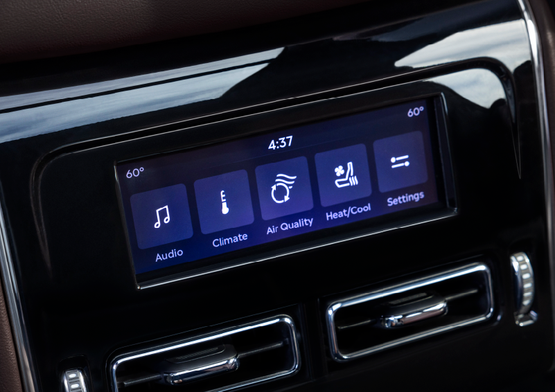 Driver controls like music, temperature, air quality, settings, and heat/cool seats are shown. | Rydell Lincoln in Independence IA